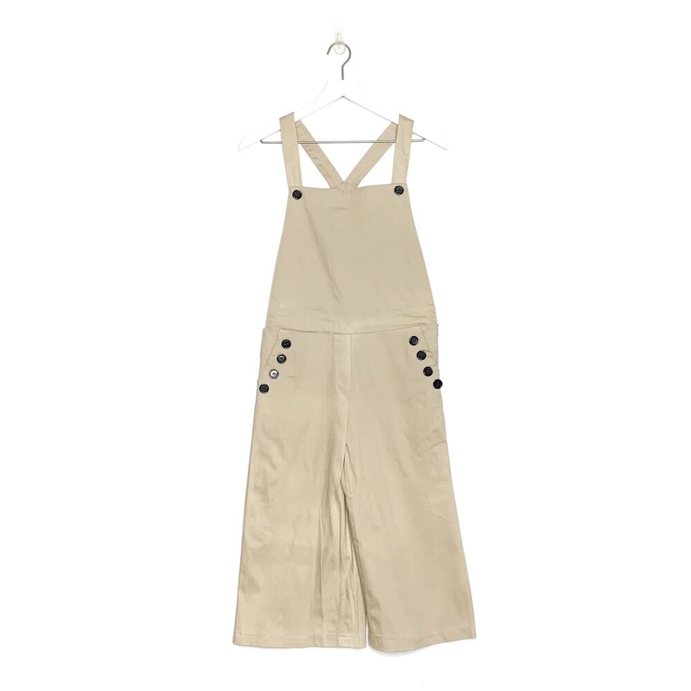 Vintage 90s Beige/Light Tan Stretch Twill Cropped Overalls size Small